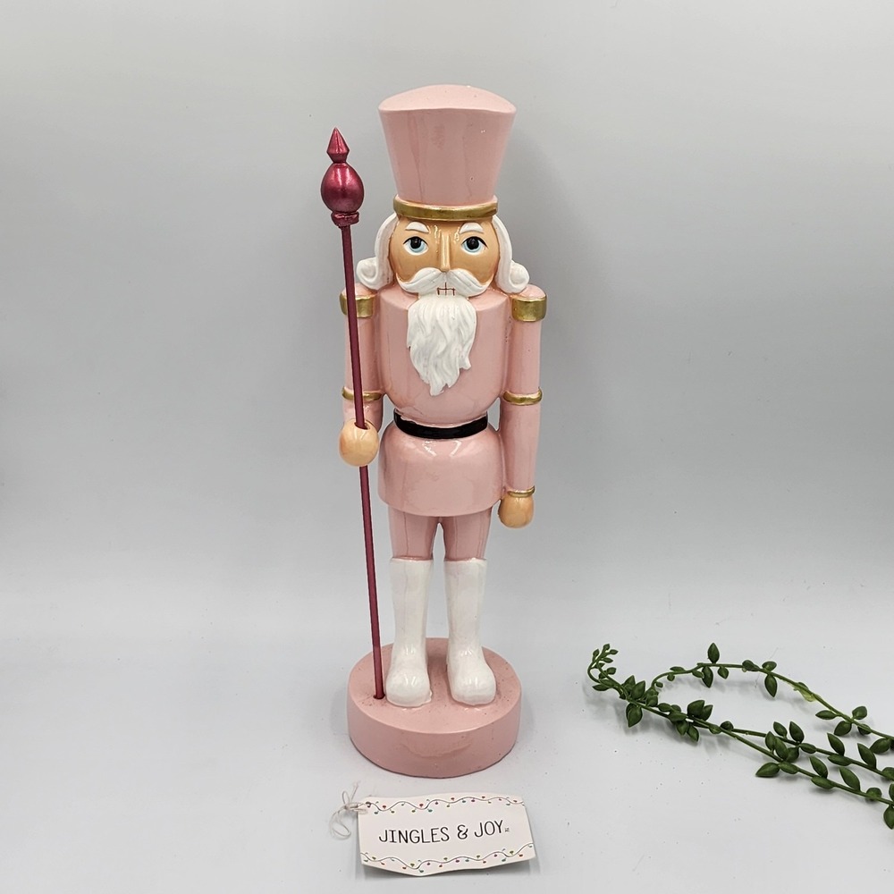 Jingles & Joy Resin Nutcracker Figurine Pink Gold White Holiday Decor 12"